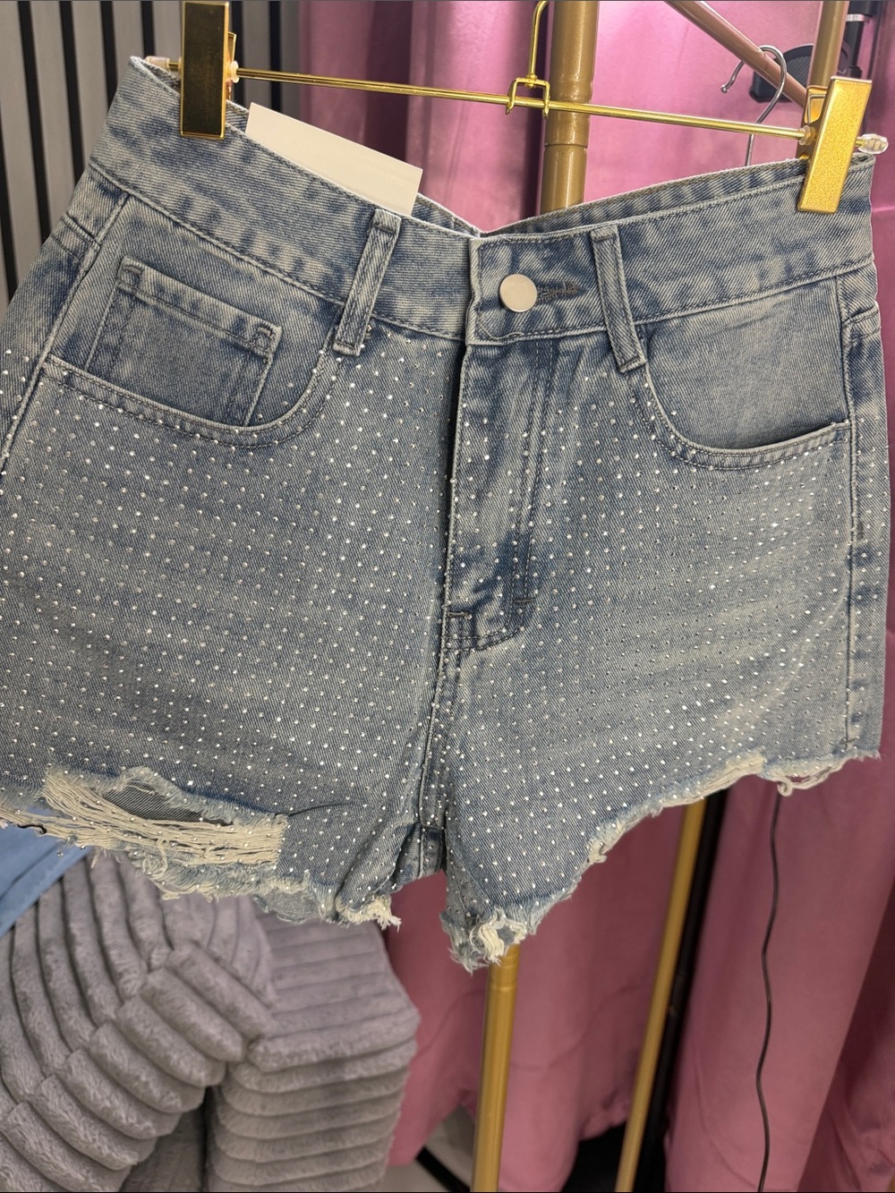 Studded Light Blue Denim Cutoff Shorts